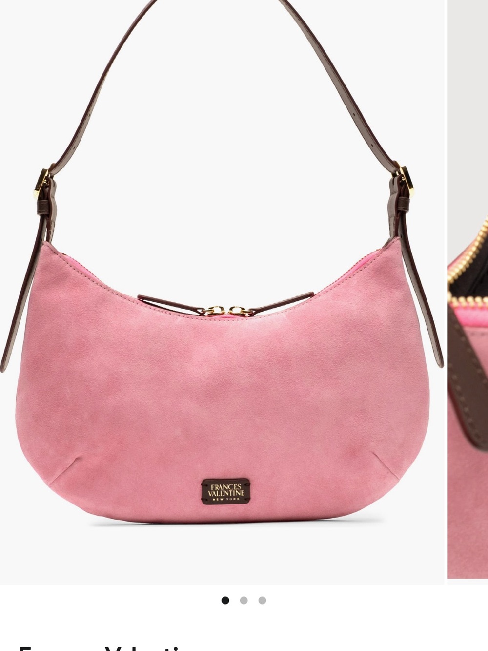 Frances Valentine Pink Suede Crescent Shoulder Bag with Brown Strap